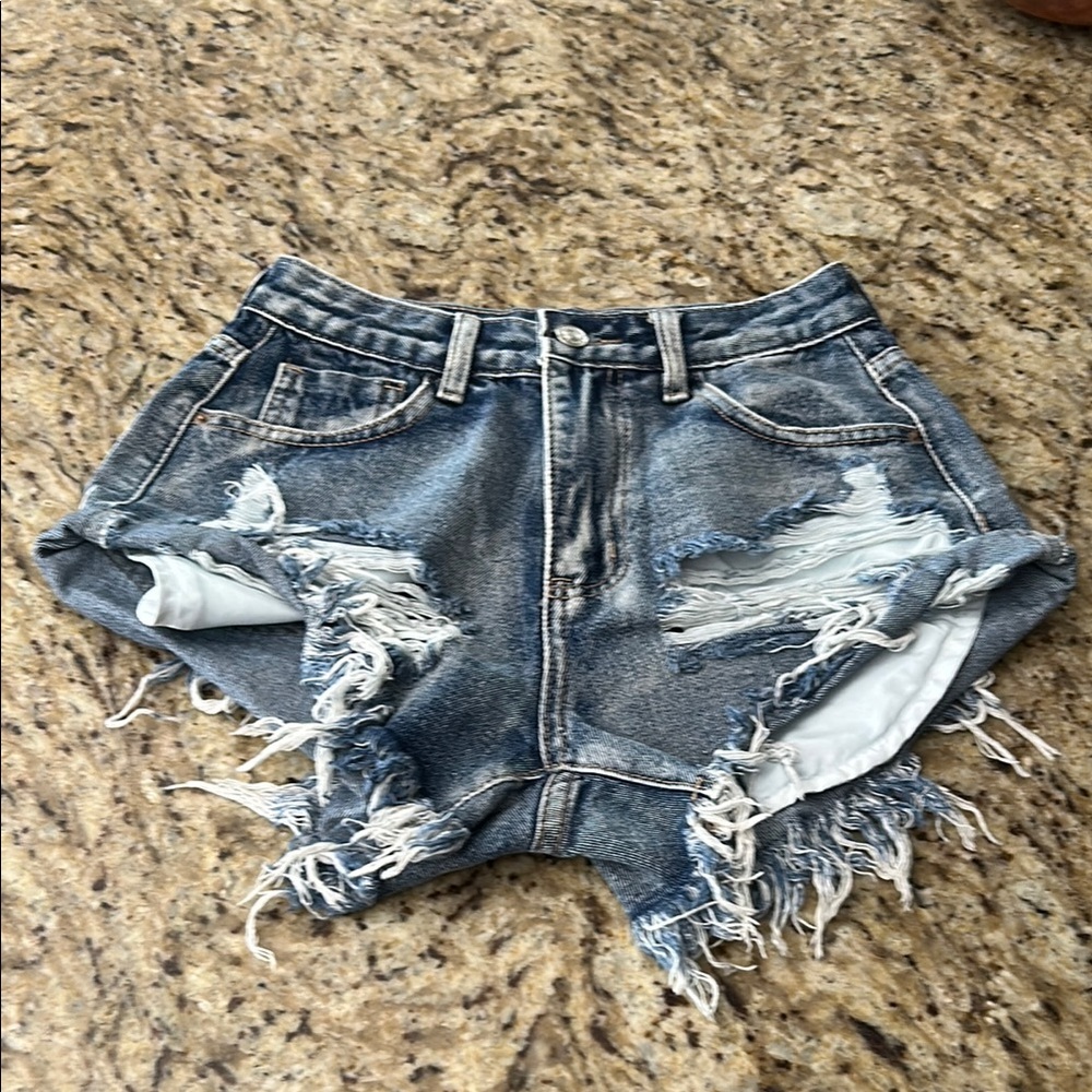 SHEIN Blue Jean Shorts High-Waisted Distressed